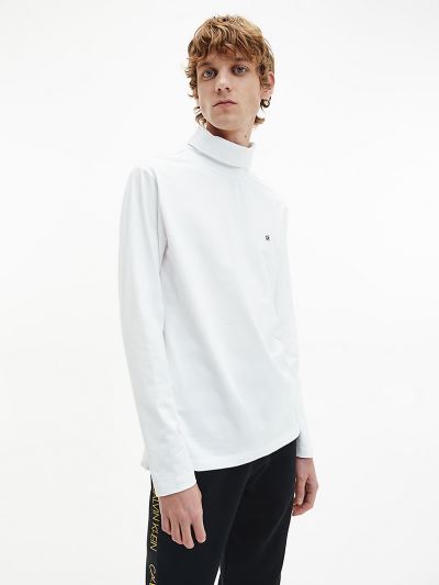 Calvin Klein Ruhák HU561071 | Calvin Klein Long Sleeve Roll Neck Férfi Póló Világos Fehér